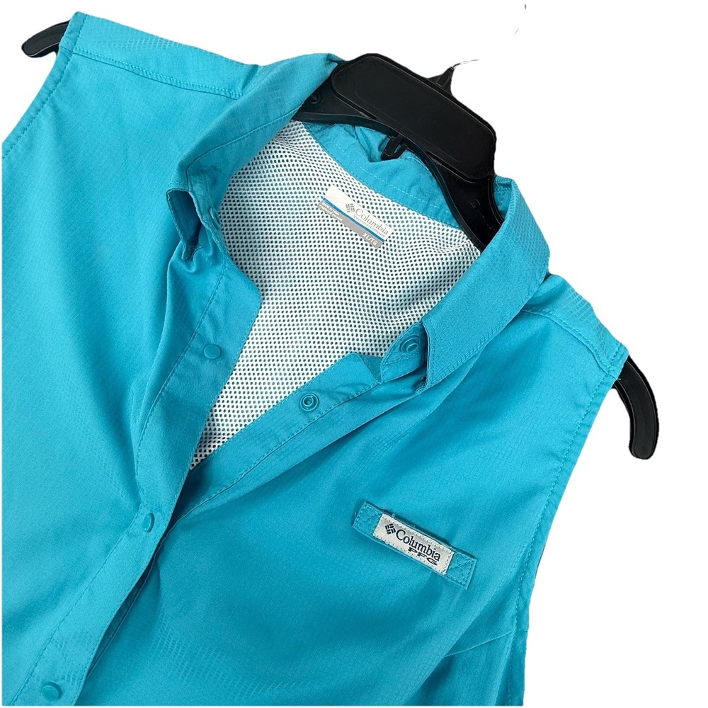 Columbia PFG Shirt Womens XL Snap Button Sleeveless Fishing Green Hiking‎ Vented